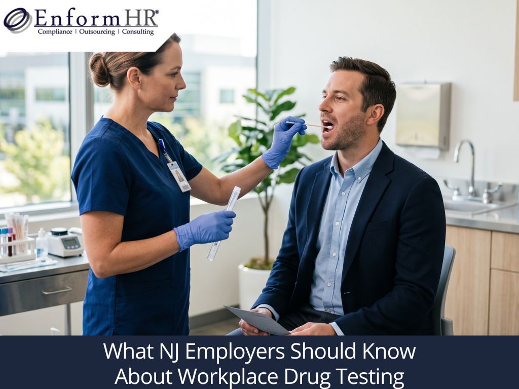 Workplace saliva drug test image for NJ employers, highlighting employee drug testing, HR compliance, workplace safety, and policy guidance.