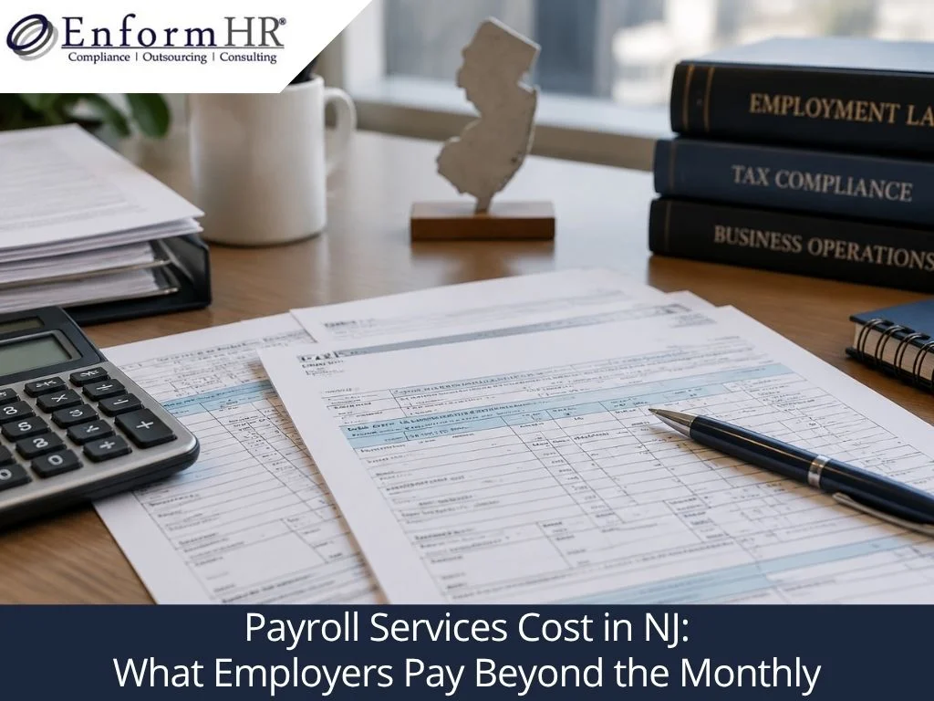 Payroll compliance documents for New Jersey employers detailing payroll outsourcing costs.